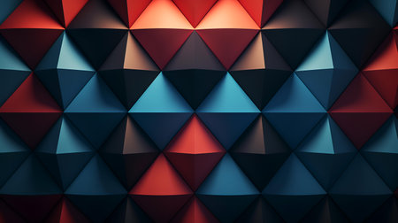 3d rendering of a geometric background with red, blue and black elements.の素材