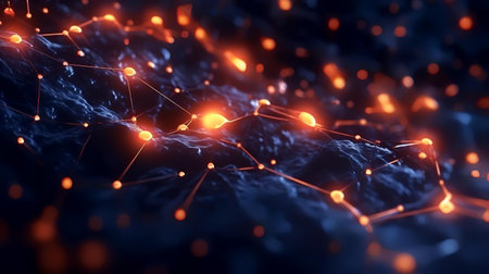 Abstract 3d rendering of connected dots and lines. Network connection structure. Futuristic background with dots and lines.の素材