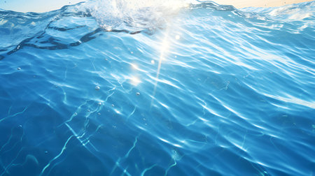 Surface of the water in the sea with sun rays and lens flareの素材