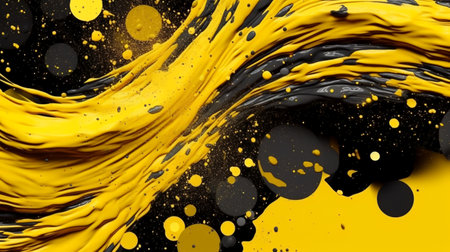 Black and yellow paint mixing in water. Abstract background for design.の素材