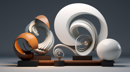 3d rendering of abstract geometric forms. Minimal scene with geometrical forms.の素材