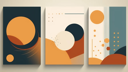 Set of abstract design templates. Brochures in retro style. Vintage frames and backgrounds.の素材