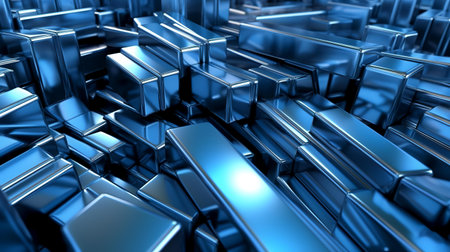3d rendering of abstract metallic cubes background in black and blue colorsの素材