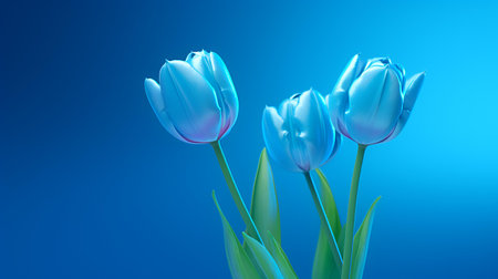 Blue tulips on a blue background. 3d rendering, 3d illustration.の素材