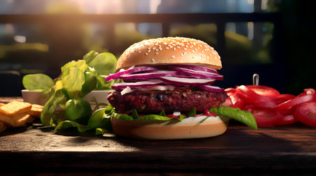 Cheese burger - American cheese burger with fresh salad and red onionの素材