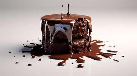 Chocolate cake with chocolate drips on a white background. 3d renderingの素材