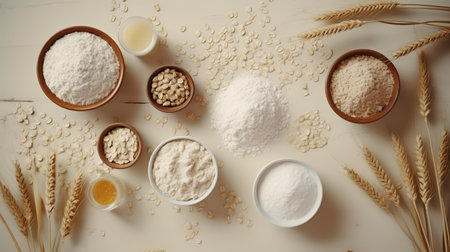 Baking ingredients on white wooden table, top view. Flat layの素材