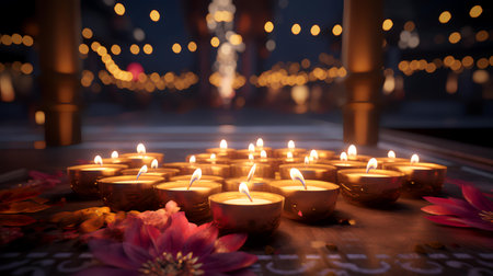 Burning candles in a Buddhist temple. Selective focus. Shallow depth of fieldの素材