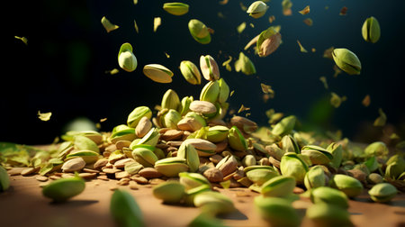 Pistachio nuts falling into the air. Close up.の素材