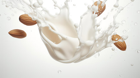 Milk splash with nuts. Realistic 3d vector illustration.の素材