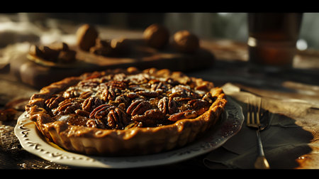 Pecan Pie. Rustic style. Selective focus.の素材