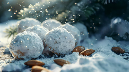 Christmas cookies in the snow. Selective focus. Toned.の素材