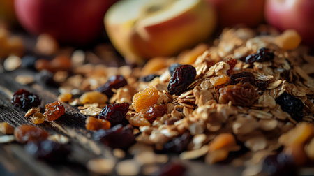 Healthy breakfast with oatmeal and raisins, selective focusの素材