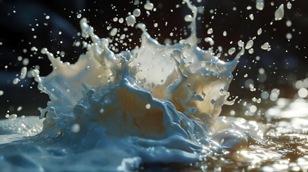 splashes of milk on a black background. close-up.の素材