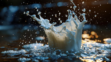 splashes of milk on a dark background. close-up.の素材