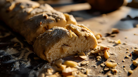 Bread with nuts on a wooden table. Selective focus.の素材