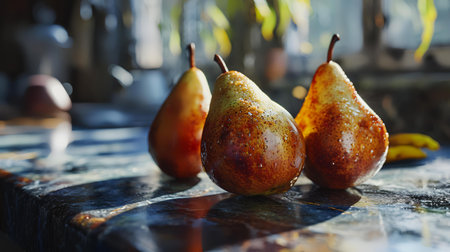 Ripe pears on the table. Selective focus. nature.の素材