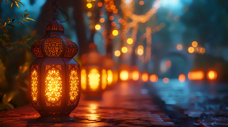 Lanterns in the street at night. Ramadan Kareem.の素材