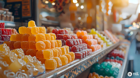 Colorful candies on the counter of a candy shop in Istanbulの素材