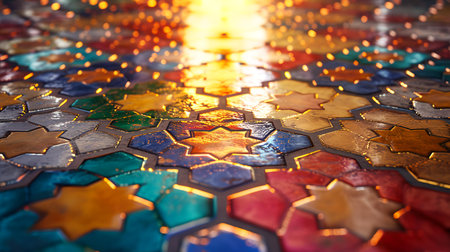 Colorful mosaic on the floor of a mosque. Shallow depth of field.の素材