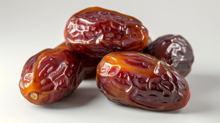 Dates fruit on white background, close up. Healthy eating conceptの素材