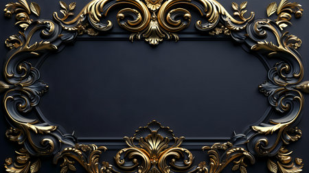 Luxury black background with golden frame. 3d render illustrationの素材