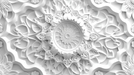 3d rendering of abstract white background with embossed fractal ornamentの素材