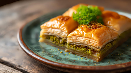 Traditional turkish dessert baklava with cashew, walnuts. Homemade baklava with nuts and honey.の素材