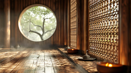 Luxury interior of a Japanese temple. 3D rendering.の素材