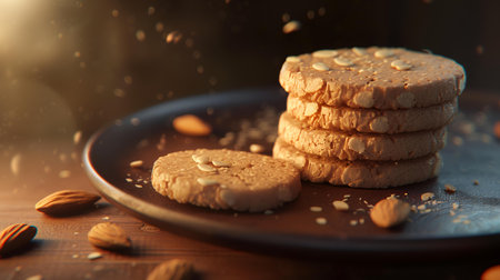 cookies on a plate on a wooden table with a blurred backgroundの素材