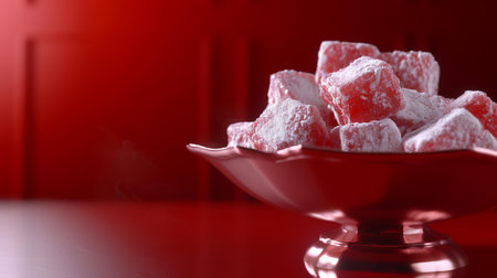 Turkish delight in a bowl on a red background. Selective focus.の素材