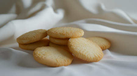 biscuits on white silk background, soft focus, shallow DOFの素材