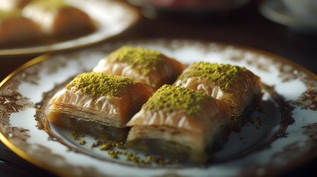 Traditional turkish dessert baklava with cashew, walnuts. Homemade baklava with nuts and honey.の素材