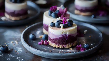Blueberry Mousse Cake with Fresh Berries, selective focus imageの素材