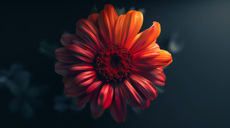 Beautiful red gerbera flower on dark background. Close up.の素材