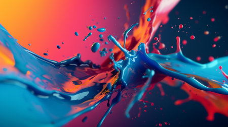Colorful paint splashing on a black background. 3d renderingの素材