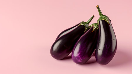 Purple eggplants on a pink background. 3d renderingの素材