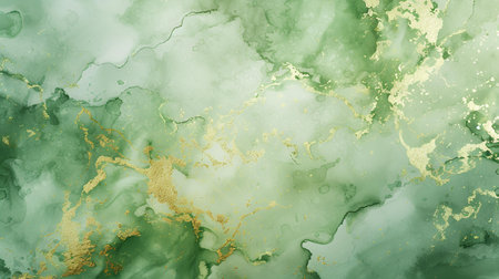 Green abstract watercolor background. Alcohol ink texture. Vector illustration.の素材