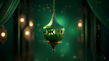 Ramadan Kareem greeting card with arabic lantern. 3D renderingの素材