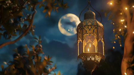 Lantern in the garden at night. Ramadan Kareem.の素材