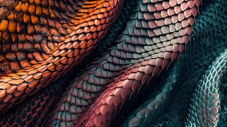 Close up of snake skin texture background. 3d rendering, 3d illustration.の素材