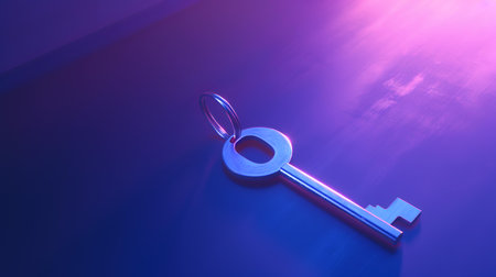 Key to success - 3D render of key on a blue backgroundの素材