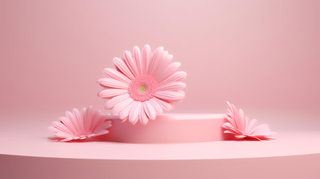 3d render of pink flower on podium for product display, minimal conceptの素材