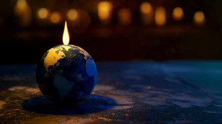 Globe of the Earth on a burning candle. The concept of peace and hope.の素材