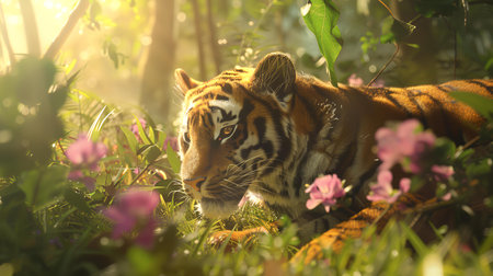 Tiger in the jungle at sunset,selective focus,natureの素材