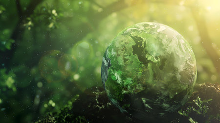 Earth planet in green forest. 3D rendering. Elements of this image furnished by NASAの素材
