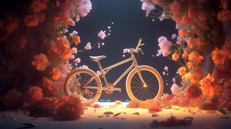 Bicycle and flowers in the desert. 3d rendering illustration.の素材