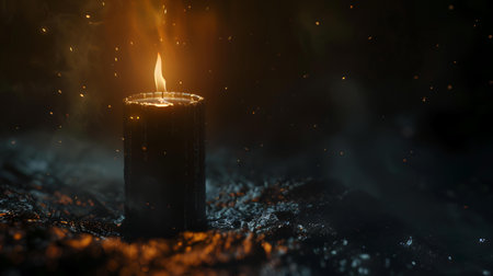 Burning candle on dark background with smoke. Selective focus.の素材