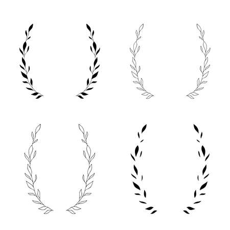 Leaves frame Hand drawn Laurel wreath. Simple Botanical wreath. Wedding Branch frame. Vector Floral wreath . Vector illustrationのイラスト素材