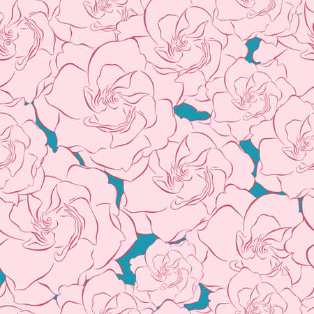 Pink and blue flowers seamless pattern. Gardenia Vector illustration bloom ornament. Floral abstract surface floral design. Vector illustrationのイラスト素材